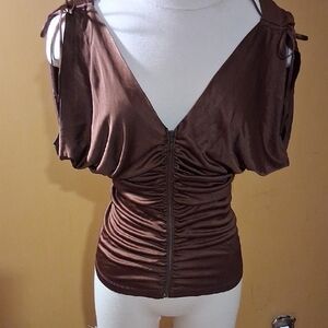 Express Chocolate Brown Ruched Blouse